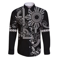 Filipino Sun Tribal Tattoo Family Matching Short Sleeve Bodycon Dress and Hawaiian Shirt Philippines Inspired Barong Simple Black LT9 Dad's Shirt - Long Sleeve Black - Polynesian Pride