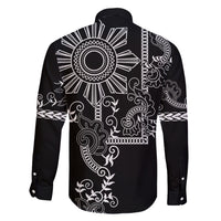Filipino Sun Tribal Tattoo Family Matching Short Sleeve Bodycon Dress and Hawaiian Shirt Philippines Inspired Barong Simple Black LT9 - Polynesian Pride