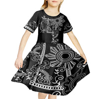 Filipino Sun Tribal Tattoo Kid Short Sleeve Dress Philippines Inspired Barong Simple Black LT9 - Polynesian Pride