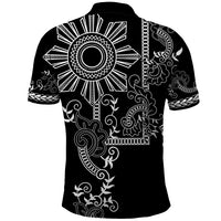 Filipino Sun Tribal Tattoo Polo Shirt Philippines Inspired Barong Simple Black LT9 - Polynesian Pride