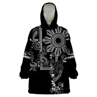 Filipino Sun Tribal Tattoo Wearable Blanket Hoodie Philippines Inspired Barong Simple Black LT9 One Size Black - Polynesian Pride
