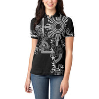 Filipino Sun Tribal Tattoo Women Polo Shirt Philippines Inspired Barong Simple Black LT9 - Polynesian Pride
