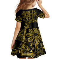 Filipino Sun Tribal Tattoo Family Matching Long Sleeve Bodycon Dress and Hawaiian Shirt Philippines Inspired Barong Simple Gold LT9 - Polynesian Pride
