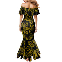 Filipino Sun Tribal Tattoo Family Matching Mermaid Dress and Hawaiian Shirt Philippines Inspired Barong Simple Gold LT9 - Polynesian Pride
