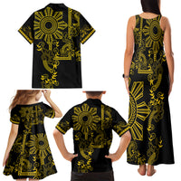 Filipino Sun Tribal Tattoo Family Matching Tank Maxi Dress and Hawaiian Shirt Philippines Inspired Barong Simple Gold LT9 - Polynesian Pride