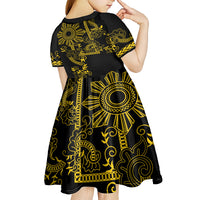 Filipino Sun Tribal Tattoo Kid Short Sleeve Dress Philippines Inspired Barong Simple Gold LT9 - Polynesian Pride