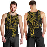 Filipino Sun Tribal Tattoo Men Tank Top Philippines Inspired Barong Simple Gold LT9 - Polynesian Pride