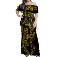 Filipino Sun Tribal Tattoo Off Shoulder Maxi Dress Philippines Inspired Barong Simple Gold LT9 Women Gold - Polynesian Pride