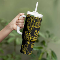 Filipino Sun Tribal Tattoo Tumbler With Handle Philippines Inspired Barong Simple Gold LT9 - Polynesian Pride