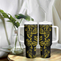 Filipino Sun Tribal Tattoo Tumbler With Handle Philippines Inspired Barong Simple Gold LT9 - Polynesian Pride