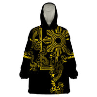 Filipino Sun Tribal Tattoo Wearable Blanket Hoodie Philippines Inspired Barong Simple Gold LT9 One Size Gold - Polynesian Pride