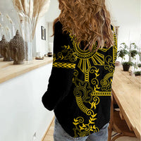 Filipino Sun Tribal Tattoo Women Casual Shirt Philippines Inspired Barong Simple Gold LT9 - Polynesian Pride