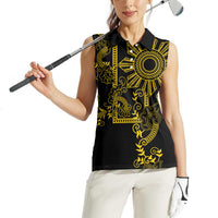 Filipino Sun Tribal Tattoo Women Sleeveless Polo Shirt Philippines Inspired Barong Simple Gold LT9 - Polynesian Pride