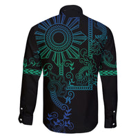 Filipino Sun Tribal Tattoo Family Matching Mermaid Dress and Hawaiian Shirt Philippines Inspired Barong Blue Art LT9 - Polynesian Pride