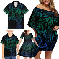 Filipino Sun Tribal Tattoo Family Matching Off Shoulder Short Dress and Hawaiian Shirt Philippines Inspired Barong Blue Art LT9 - Polynesian Pride