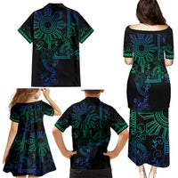 Filipino Sun Tribal Tattoo Family Matching Puletasi and Hawaiian Shirt Philippines Inspired Barong Blue Art LT9 - Polynesian Pride