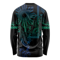 Filipino Sun Tribal Tattoo Long Sleeve Shirt Philippines Inspired Barong Blue Art LT9 - Polynesian Pride