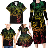 Filipino Sun Tribal Tattoo Family Matching Long Sleeve Bodycon Dress and Hawaiian Shirt Philippines Inspired Barong Reggae Art LT9 - Polynesian Pride
