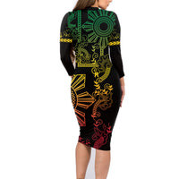 Filipino Sun Tribal Tattoo Family Matching Long Sleeve Bodycon Dress and Hawaiian Shirt Philippines Inspired Barong Reggae Art LT9 - Polynesian Pride