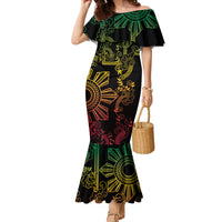 Filipino Sun Tribal Tattoo Family Matching Mermaid Dress and Hawaiian Shirt Philippines Inspired Barong Reggae Art LT9 Mom's Dress Reggae - Polynesian Pride