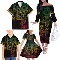 Filipino Sun Tribal Tattoo Family Matching Off The Shoulder Long Sleeve Dress and Hawaiian Shirt Philippines Inspired Barong Reggae Art LT9 - Polynesian Pride