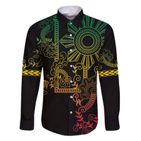 Filipino Sun Tribal Tattoo Family Matching Off Shoulder Maxi Dress and Hawaiian Shirt Philippines Inspired Barong Reggae Art LT9 Dad's Shirt - Long Sleeve Reggae - Polynesian Pride
