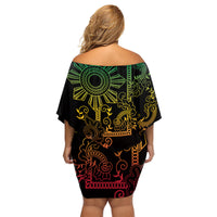 Filipino Sun Tribal Tattoo Family Matching Off Shoulder Short Dress and Hawaiian Shirt Philippines Inspired Barong Reggae Art LT9 - Polynesian Pride