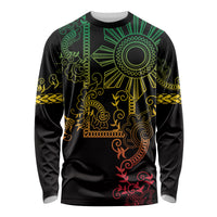Filipino Sun Tribal Tattoo Long Sleeve Shirt Philippines Inspired Barong Reggae Art LT9 Unisex Reggae - Polynesian Pride