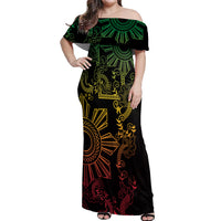 Filipino Sun Tribal Tattoo Off Shoulder Maxi Dress Philippines Inspired Barong Reggae Art LT9 Women Reggae - Polynesian Pride