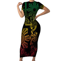 Filipino Sun Tribal Tattoo Short Sleeve Bodycon Dress Philippines Inspired Barong Reggae Art LT9 Long Dress Reggae - Polynesian Pride