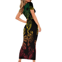 Filipino Sun Tribal Tattoo Short Sleeve Bodycon Dress Philippines Inspired Barong Reggae Art LT9 - Polynesian Pride