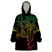 Filipino Sun Tribal Tattoo Wearable Blanket Hoodie Philippines Inspired Barong Reggae Art LT9 One Size Reggae - Polynesian Pride