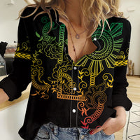 Filipino Sun Tribal Tattoo Women Casual Shirt Philippines Inspired Barong Reggae Art LT9 Female Reggae - Polynesian Pride