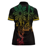 Filipino Sun Tribal Tattoo Women Polo Shirt Philippines Inspired Barong Reggae Art LT9 - Polynesian Pride