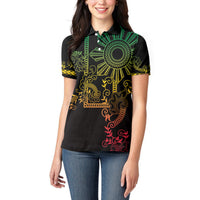 Filipino Sun Tribal Tattoo Women Polo Shirt Philippines Inspired Barong Reggae Art LT9 - Polynesian Pride