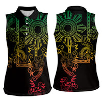 Filipino Sun Tribal Tattoo Women Sleeveless Polo Shirt Philippines Inspired Barong Reggae Art LT9 - Polynesian Pride