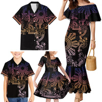 Filipino Sun Tribal Tattoo Family Matching Mermaid Dress and Hawaiian Shirt Philippines Inspired Barong Pink Art LT9 - Polynesian Pride