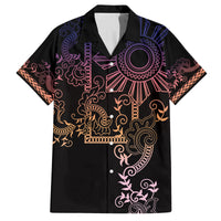 Filipino Sun Tribal Tattoo Family Matching Off The Shoulder Long Sleeve Dress and Hawaiian Shirt Philippines Inspired Barong Pink Art LT9 Dad's Shirt - Short Sleeve Pink - Polynesian Pride