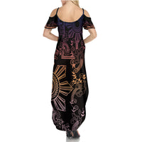 Filipino Sun Tribal Tattoo Family Matching Summer Maxi Dress and Hawaiian Shirt Philippines Inspired Barong Pink Art LT9 - Polynesian Pride