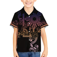 Filipino Sun Tribal Tattoo Kid Hawaiian Shirt Philippines Inspired Barong Pink Art LT9 Kid Pink - Polynesian Pride