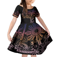 Filipino Sun Tribal Tattoo Kid Short Sleeve Dress Philippines Inspired Barong Pink Art LT9 KID Pink - Polynesian Pride