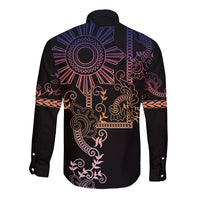 Filipino Sun Tribal Tattoo Long Sleeve Button Shirt Philippines Inspired Barong Pink Art LT9 - Polynesian Pride