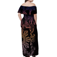 Filipino Sun Tribal Tattoo Off Shoulder Maxi Dress Philippines Inspired Barong Pink Art LT9 - Polynesian Pride