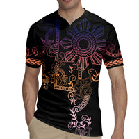Filipino Sun Tribal Tattoo Rugby Jersey Philippines Inspired Barong Pink Art LT9 - Polynesian Pride