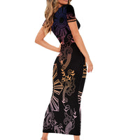 Filipino Sun Tribal Tattoo Short Sleeve Bodycon Dress Philippines Inspired Barong Pink Art LT9 - Polynesian Pride