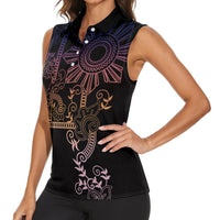 Filipino Sun Tribal Tattoo Women Sleeveless Polo Shirt Philippines Inspired Barong Pink Art LT9 - Polynesian Pride