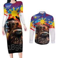 Philippines Lion and Eagle 1898 Couples Matching Long Sleeve Bodycon Dress and Long Sleeve Button Shirt Pilipinas Maligayang Araw ng Kalayaan LT9 Black - Polynesian Pride