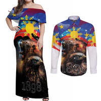Philippines Lion and Eagle 1898 Couples Matching Off Shoulder Maxi Dress and Long Sleeve Button Shirt Pilipinas Maligayang Araw ng Kalayaan LT9 Black - Polynesian Pride