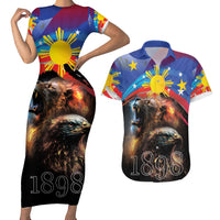 Philippines Lion and Eagle 1898 Couples Matching Short Sleeve Bodycon Dress and Hawaiian Shirt Pilipinas Maligayang Araw ng Kalayaan LT9 Black - Polynesian Pride