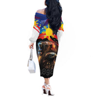 Philippines Lion and Eagle 1898 Off The Shoulder Long Sleeve Dress Pilipinas Maligayang Araw ng Kalayaan LT9 - Polynesian Pride
